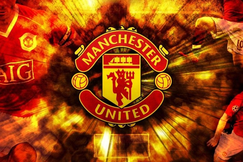 Preview wallpaper manchester united, background, inscription, players,  symbol, club, football