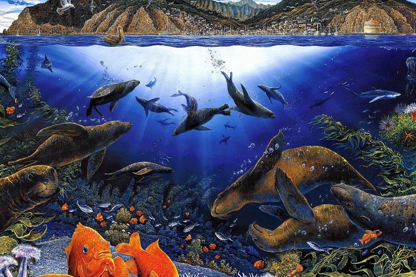 cool underwater sea animal painting HD wallpapers