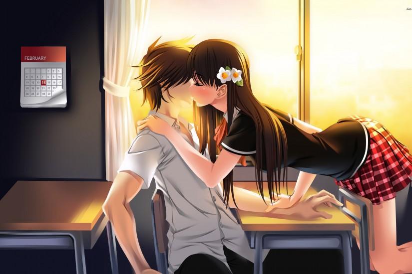 Cute beautiful anime kiss