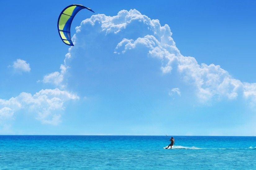 summer, sky, cloud, horizon, sea, parachute, surfing, surfer,