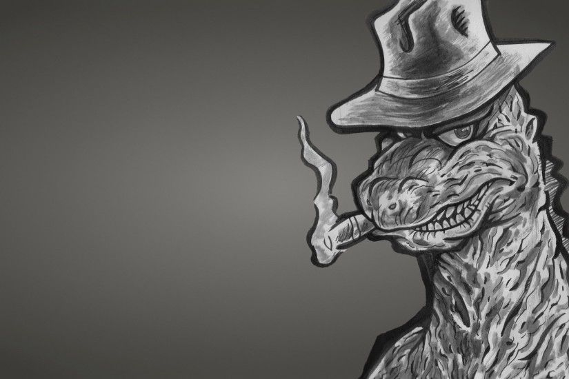 1920x1200 godzilla dinosaur godzilla monster dinozaur dusky background hat  cigar a gangster