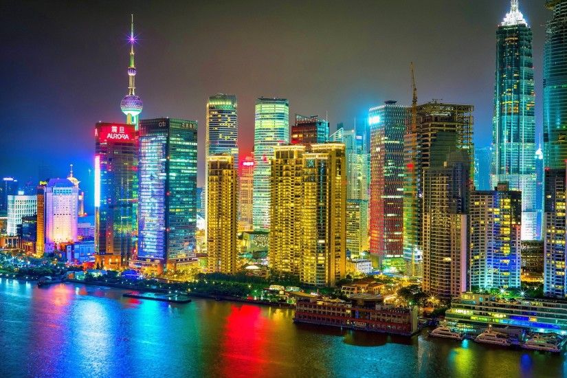 Colorful Shanghai City Night HD Wallpaper