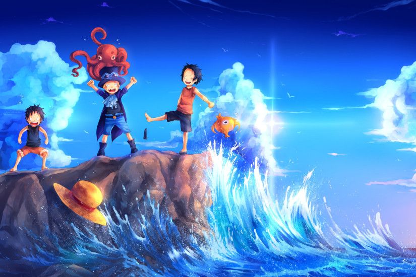 One Piece, Monkey D. Luffy, Waves, Portgas D. Ace, Sabo, Fish, Lens Flare,  Rock Wallpapers HD / Desktop and Mobile Backgrounds