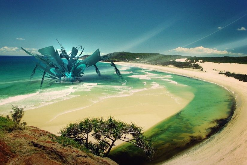 Abstract Beaches Digital Art Sea Monster