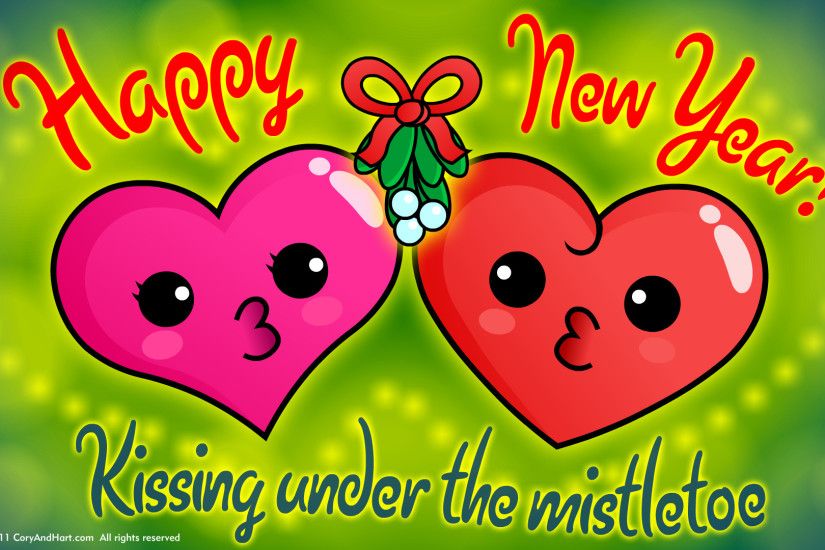 Happy new year! Kissing under the mistletoe wallpaper