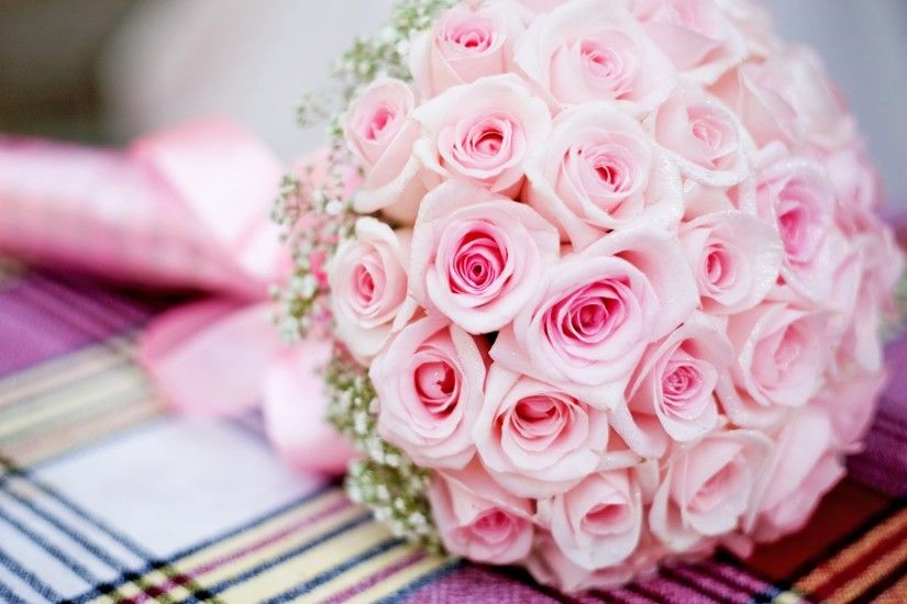 Preview wallpaper pink, bouquet, roses, wedding 1920x1080
