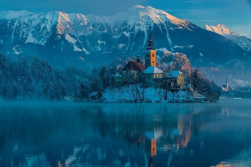 Slovenia bled Bled lake the mountains the Julian Alps winter January  morning wallpaper | 2048x1418 | 620597 | WallpaperUP