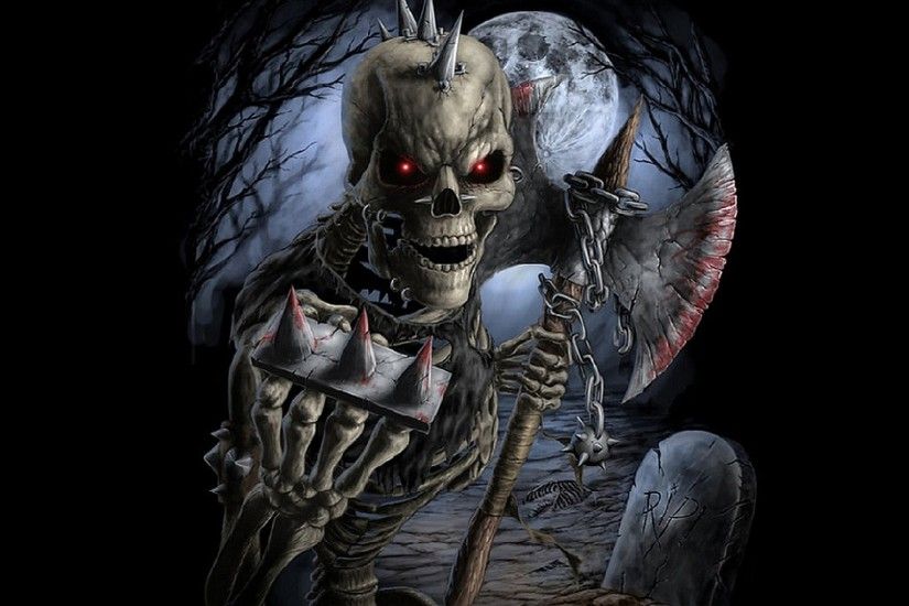 Dark - Warrior Dark Skeleton Tombstone Axe Moon Wallpaper