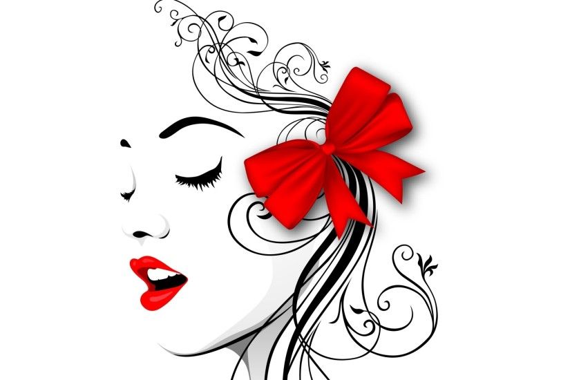 Woman Face Red Lips & Ribbon wallpapers and stock photos