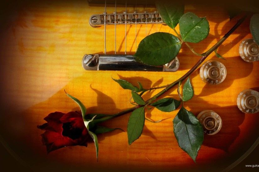 Guitar wallpaper, romantic looking Gibson Les Paul and red rose