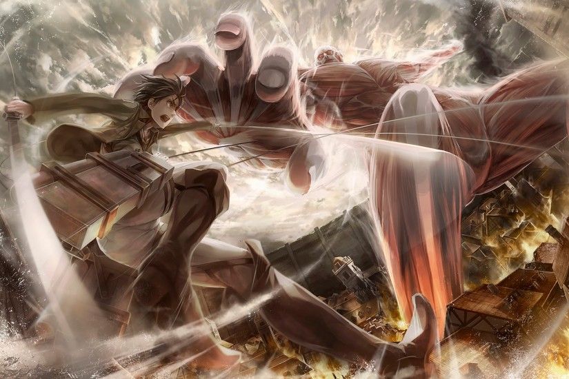 colossal titan vs eren jaeger yeager attack on titan shingeki no kyojin  anime hd wallpaper