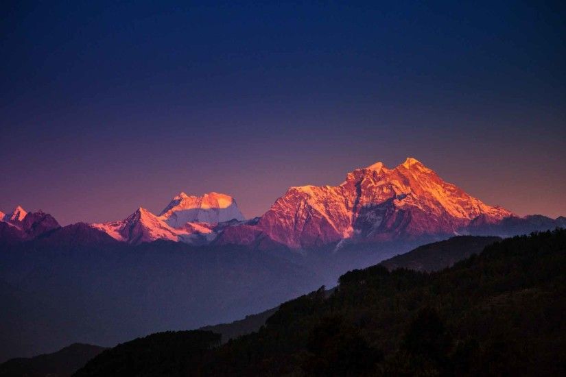 Mountains Sky Trees Blue Nepal Himalayas Evening Wallpapers HD Black Nature