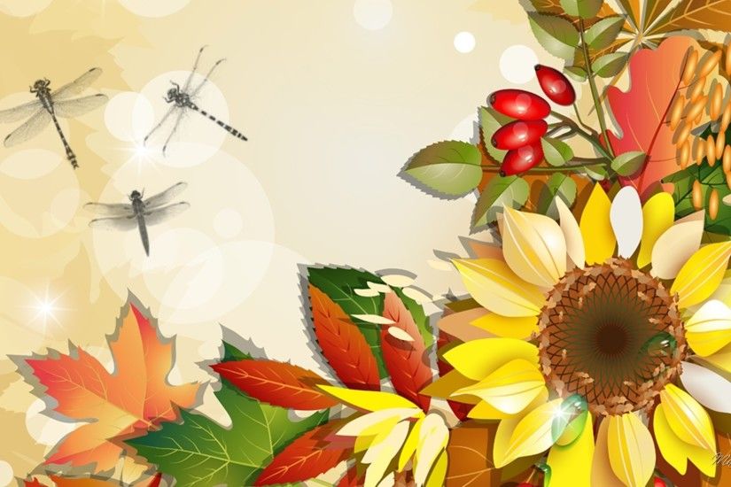 January 26, 2017 - Sunflowers Dragonflies Fall Leaves Vector Berries Autumn  Desktop Flower Screensavers for