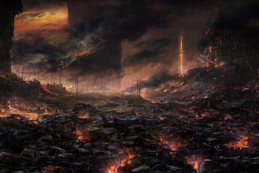 artwork, Apocalyptic, Fire, Wasteland