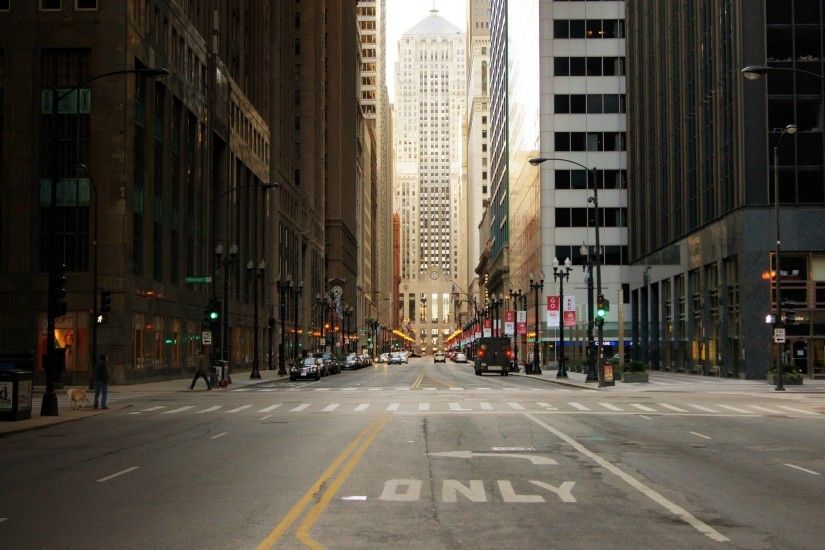 City-street-of-Chicago-in-USA-skyscrapers-Wallpaper-