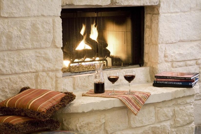 1920x1080 Wallpaper fireplace, blanket, wine, room, comfort, romance