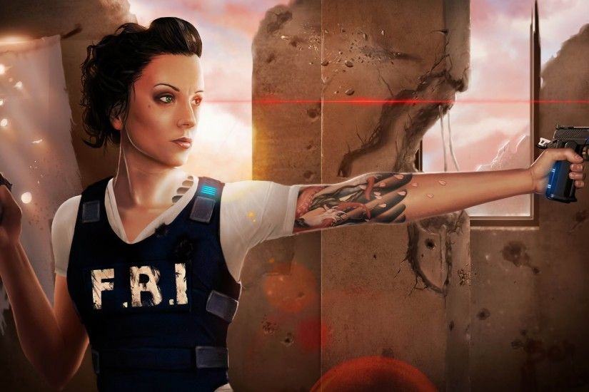 Tattoos Women Police Weapons Fbi Drawings Wallpaper At 3d Wallpapers
