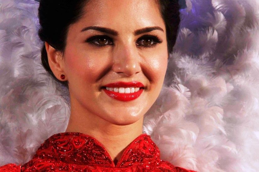 Beautiful Sunny Leone in Red Lips and Dress with Cute Smile HD Wallpapers