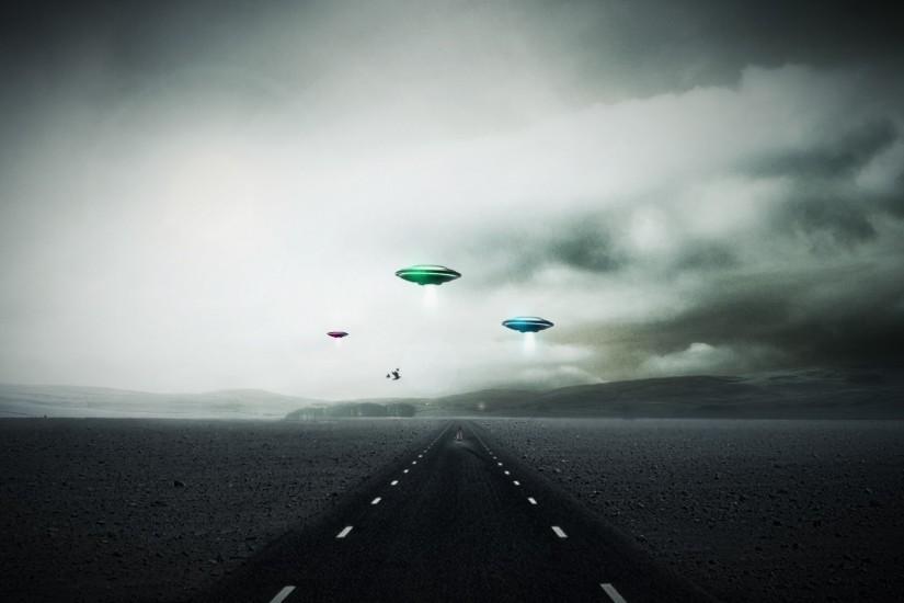 ufo spaceship spacecraft roads landscapes sky clouds alien wallpaper .