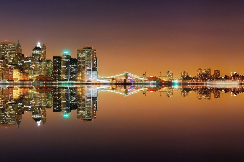 New York Skyline Reflection At Night wallpaper