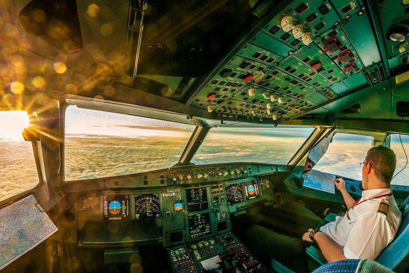 Airplane Cockpit Sunrise Wallpaper
