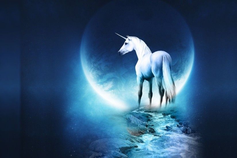 Fantasy blue Moon unicorns moonlight digital art wallpaper | 1920x1080 |  304191 | WallpaperUP