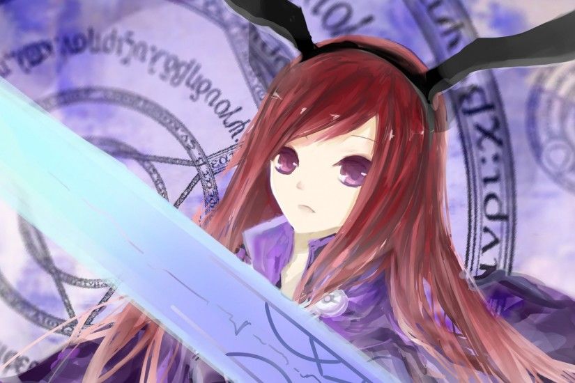 Preview wallpaper fairy tail, erza scarlet, girl, anime, sword 2560x1440