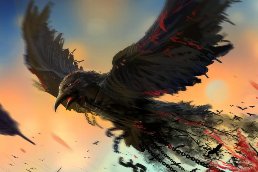 bird chain art raven dark blood wallpaper