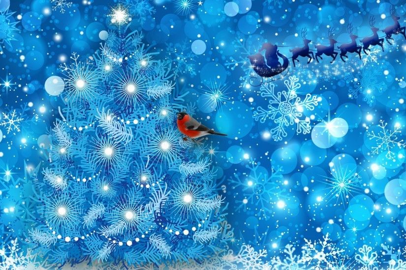 Santa Tag - Blue Holiday Finch Santa Reindeer Snow Tree Claus Christmas  Snowflakes Sparkle Desktop Animated