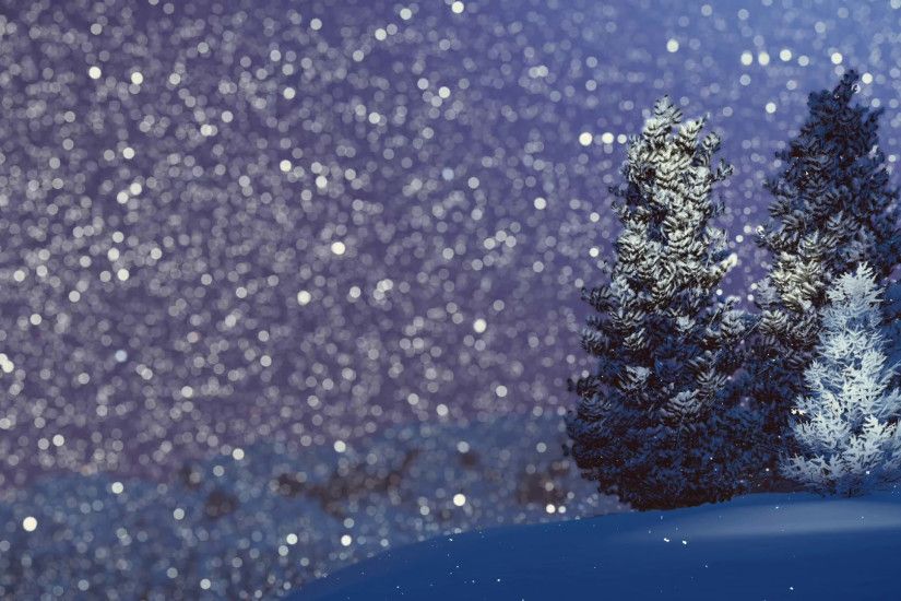 Snow-covered fir trees on a mountain top at magical snowfall winter night.  Background is out of focus. 4K Motion Background - VideoBlocks