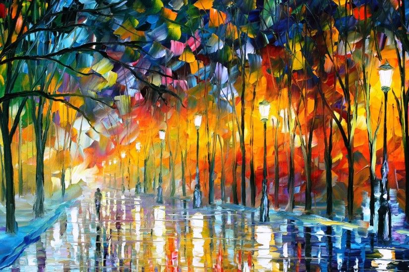 Leonid Afremov Art Oil Artist Color Tree Light Painting Wallpaper