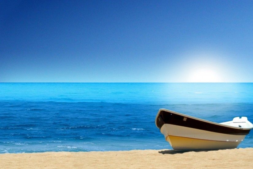 Boat Blue Ocean Beach Wallpaper.