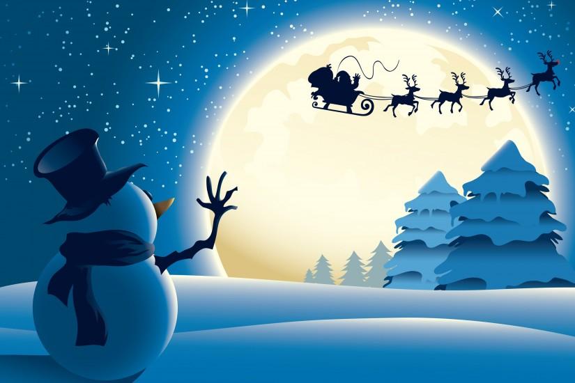 Snowman Santa Claus Christmas HD Wallpaper