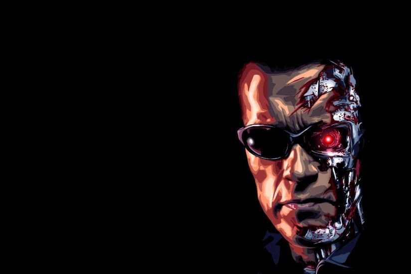 3840x2160 Wallpaper terminator, robot, face, glasses, scalp, black  background