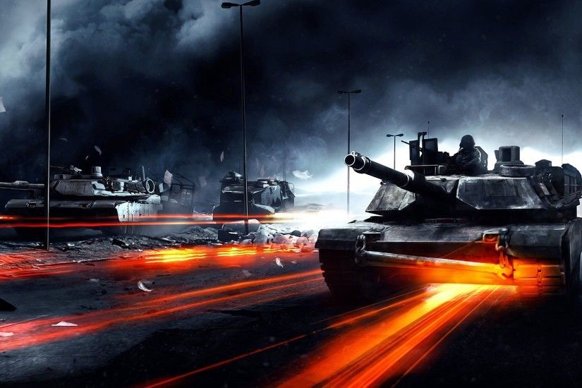 Preview wallpaper battlefield, tanks, light, road, smoke 1920x1080