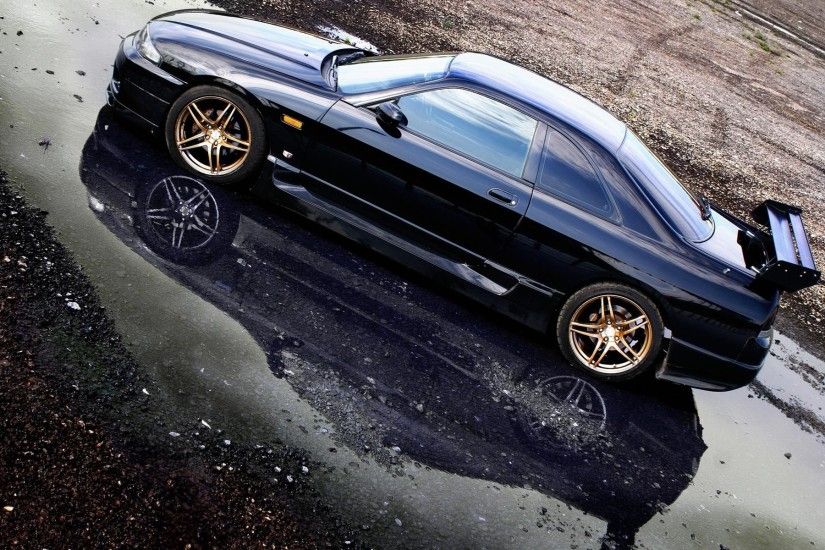 Black cars vehicles reflections nissan skyline r33 gt-r wallpaper