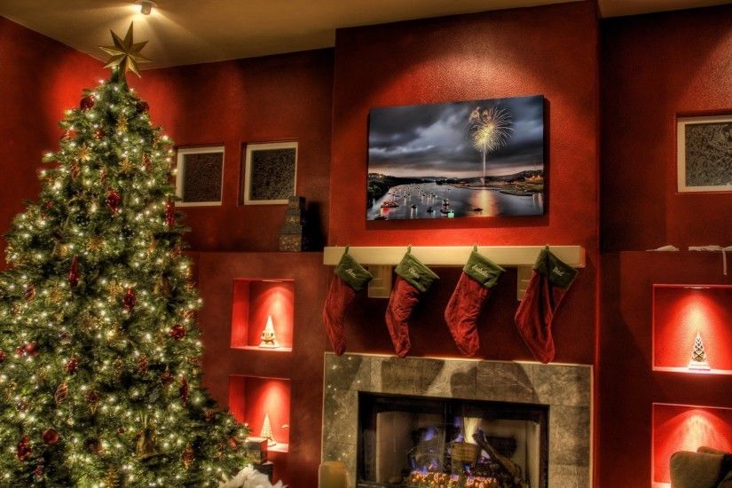 Christmas Tree Next To Fireplace