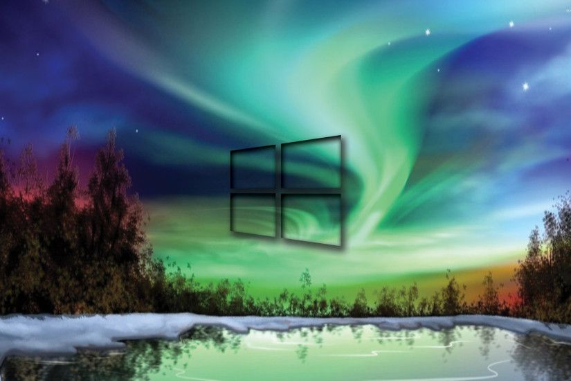 Windows 10 transparent logo on the northern lights wallpaper