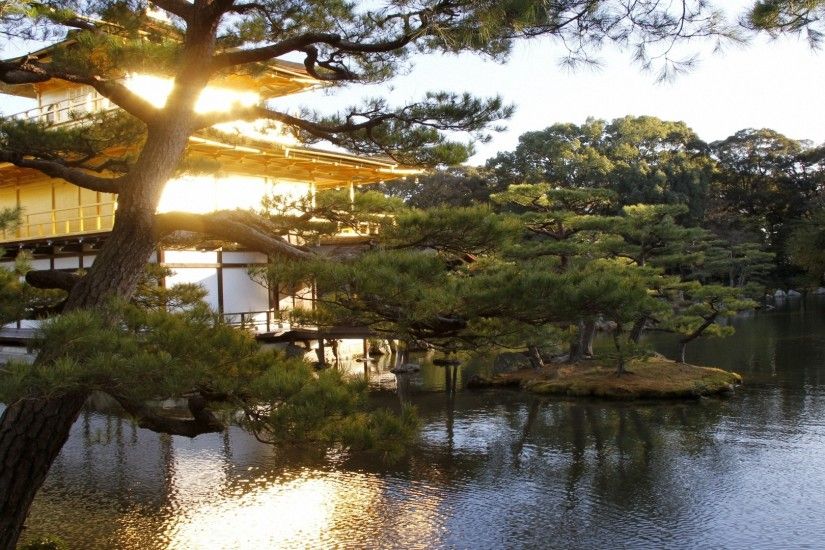 Japan, Mansion, Water, Garden, Trees Wallpaper, Background 4K .