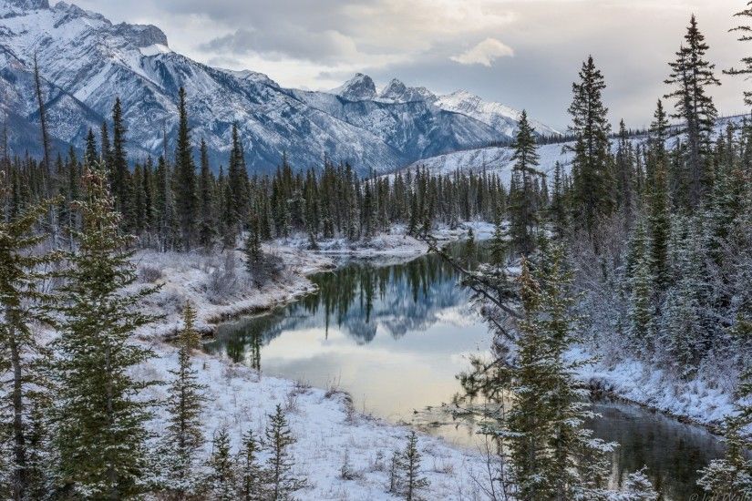 Canadian Rockies, Jasper National Park, Alberta, Canada, winter, river,  trees