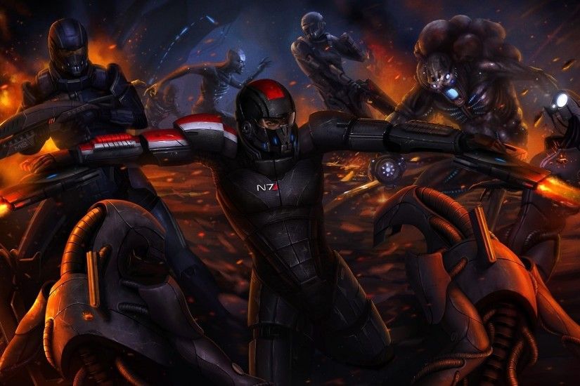 mass effect 3 art captain shepard reapers robots battle