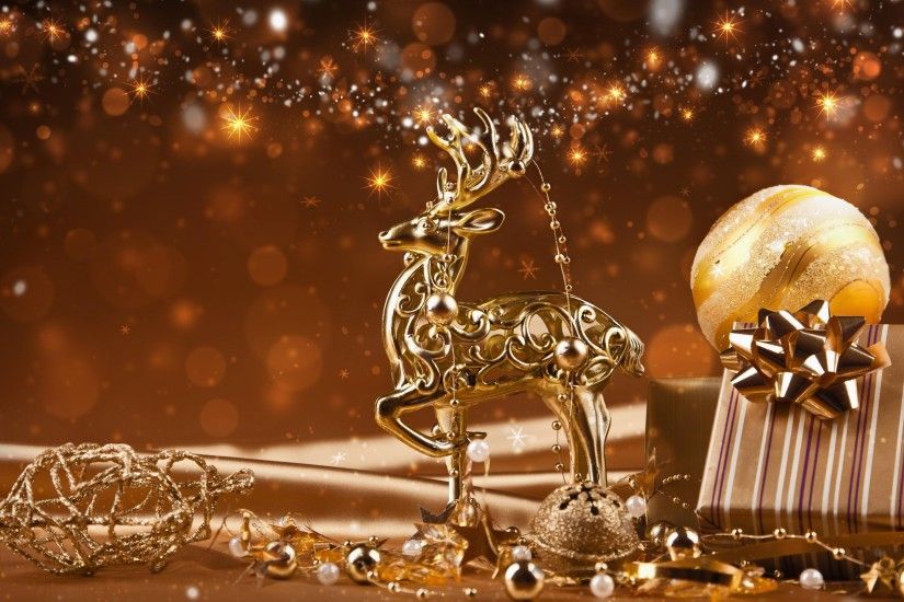 Holiday - Christmas Holiday Reindeer Gold Brown Christmas Ornaments Gift  Bokeh Ball Wallpaper