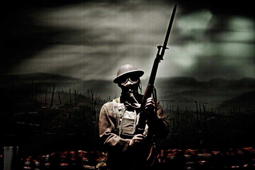 Soldier Rifle military weapons guns gas mask dark wallpaper background