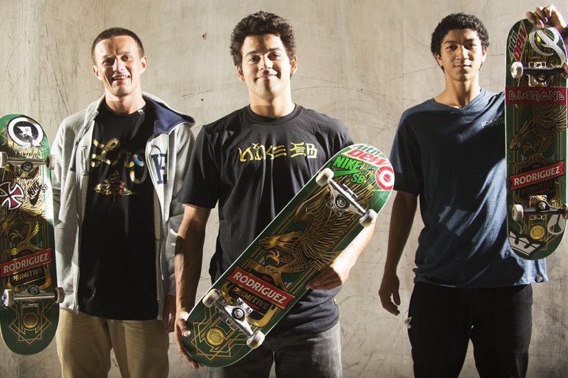 The new Primitive Skateboarding team, from left to right: Carlos Ribeiro,  Paul Rodriguez