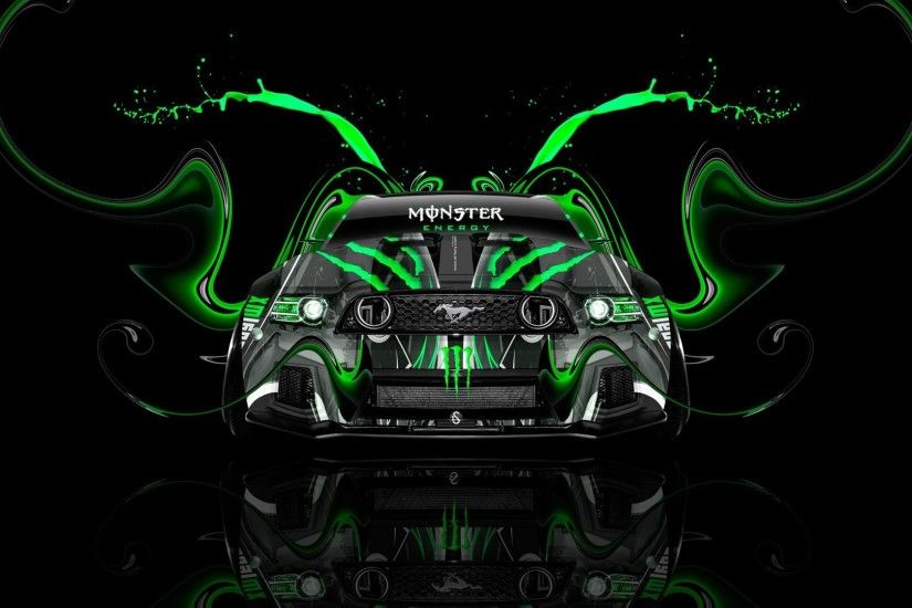 tony kokhan monster energy logo ford mustang gt muscle car front green  aerography tuning acid drink