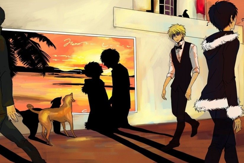 sunset silhouette dogs shadows heiwajima shizuo orihara izaya musical notes  1280x829 wallpaper Art HD Wallpaper