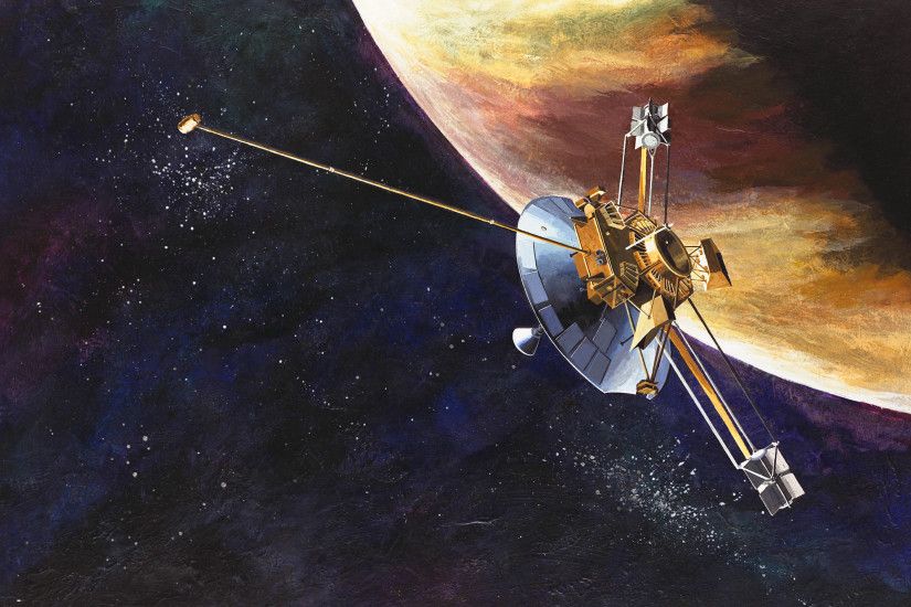 Pioneer Â· Artist's rendition of the Pioneer 10 spacecraft at Jupiter.