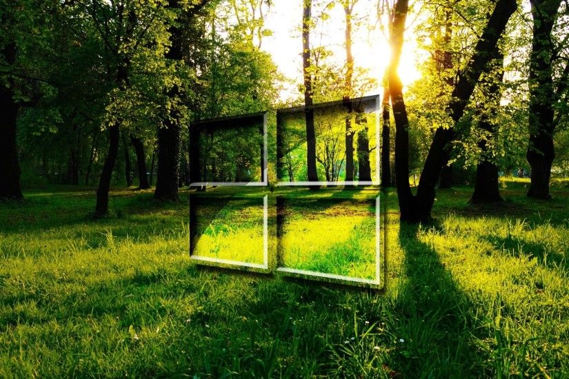 Windows 10 in the green forest glass logo wallpaper 1920x1080 jpg
