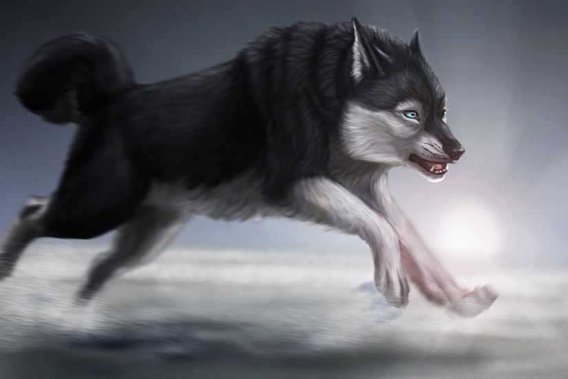 Wallpaper Wolves Jump Animals Painting Art 2048x1152