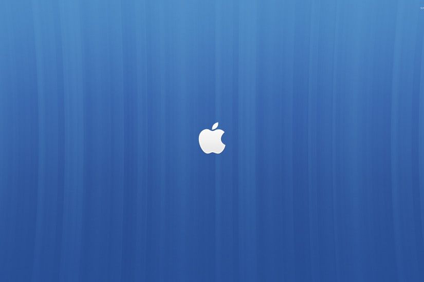 White Apple logo on blue lines wallpaper